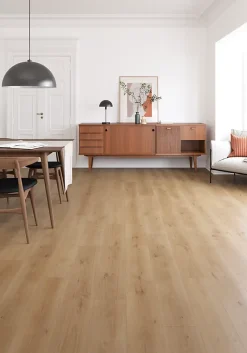 Sol stratifié Randolph , passage intense AC5, effet chêne blond, L.129,2 cm x l.19,3 cm x ép.8 mm-GoodHome Sale