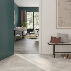 GoodHome Sol stratifié Rowley , passage élevé AC4, effet chêne grisé, L.129,2 cm x l.19,3 cm x ép.8 mm, résistant à l'eau