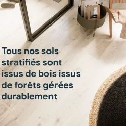 GoodHome Sol stratifié Rowley , passage élevé AC4, effet chêne blanchi, L.129,2 cm x l.19,3 cm x ép.8 mm, résistant à l'eau