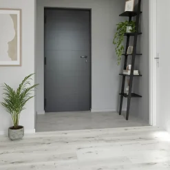 GoodHome Sol stratifié Rowley , passage élevé AC4, effet chêne blanchi, L.129,2 cm x l.19,3 cm x ép.8 mm, résistant à l'eau