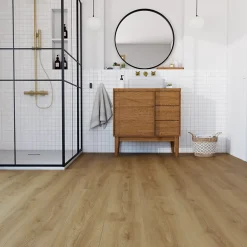 Sol stratifié Towcester , passage élevé AC4, effet chêne blond, L.138,3 cm x l.19,3 cm x ép.8 mm, résistant à l'eau-GoodHome Discount