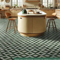 Décoweb Sol vinyle - effet Losanges marbre Blanc et vert - Rouleau de 4m x 2m