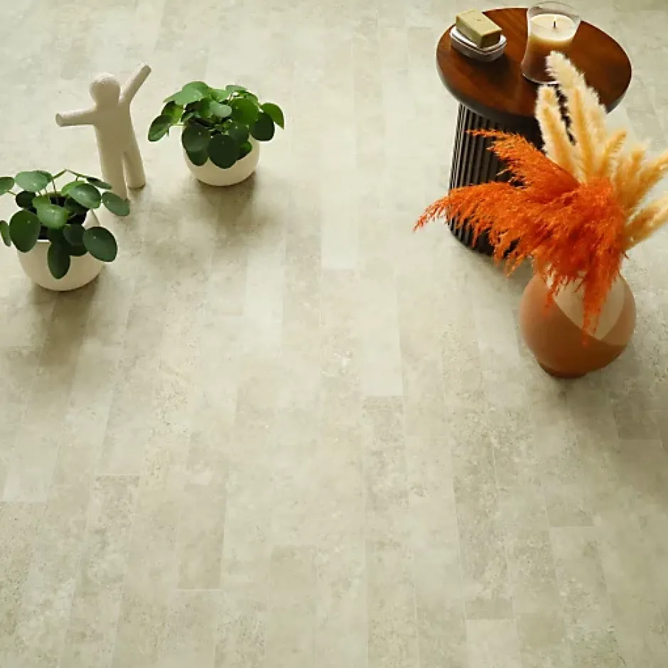 Décoweb Sol vinyle aspect Travertin contemporain Naturel - Rouleau de 2m x 2m