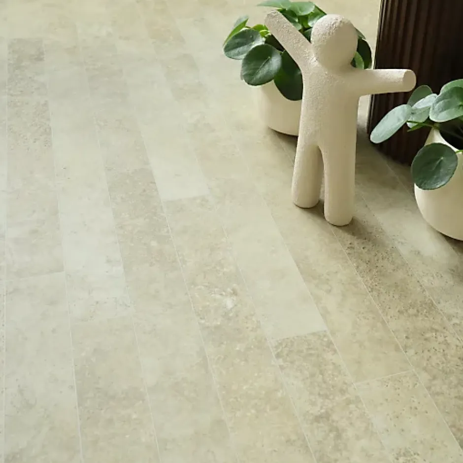 Décoweb Sol vinyle aspect Travertin contemporain Naturel - Rouleau de 2m x 2m