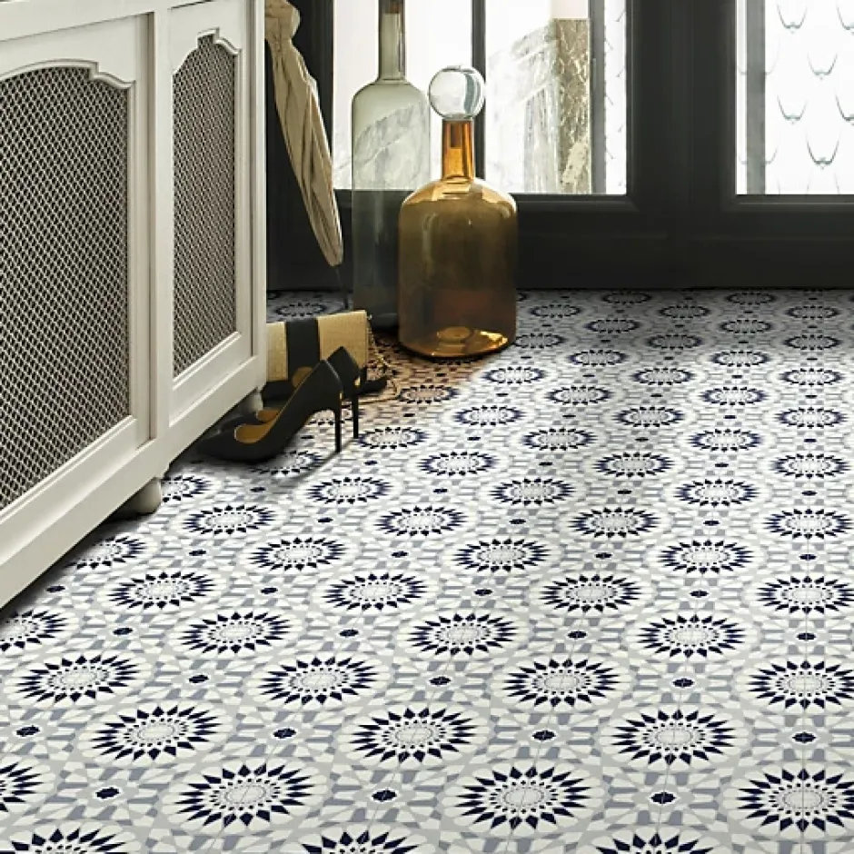 Sol Vinyle Carreaux de ciment mosaïque bleu - Rouleau de 2m x 2m-Décoweb Sale