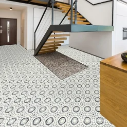 Sol Vinyle Carreaux de ciment mosaïque bleu - Rouleau de 2m x 2m-Décoweb Sale