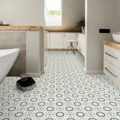 Sol Vinyle Carreaux de ciment mosaïque bleu - Rouleau de 2m x 2m-Décoweb Sale