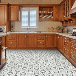 Décoweb Sol Vinyle Carreaux de ciment mosaïque noir - Rouleau de 3m x 2m