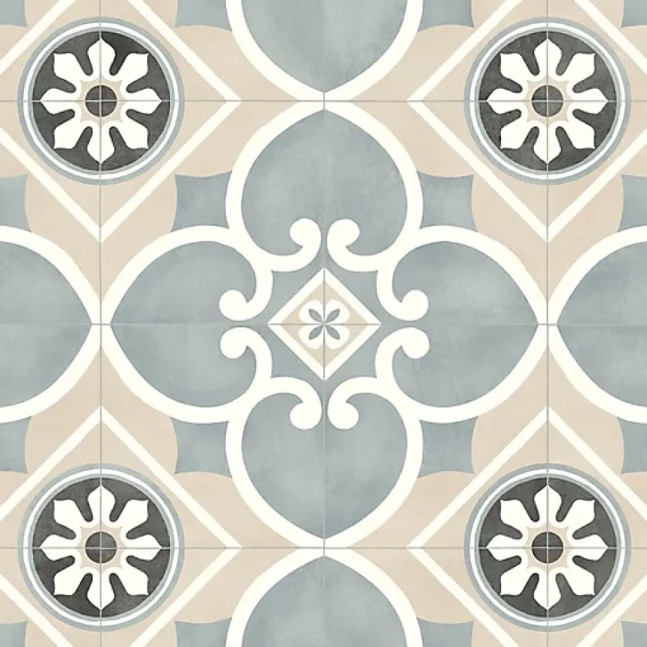 Décoweb Sol Vinyle Carreaux de ciment Florence Beige - Rouleau de 2m x 2m