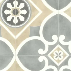 Décoweb Sol Vinyle Carreaux de ciment Florence Beige - Rouleau de 2m x 2m