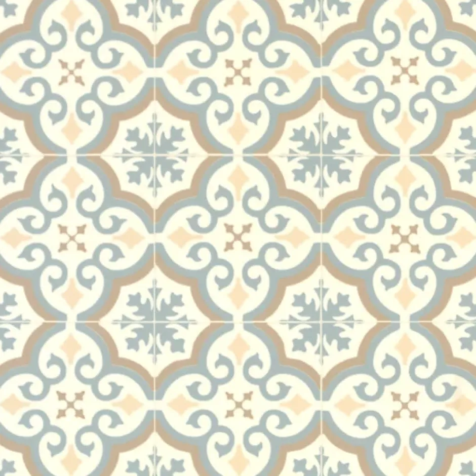 Décoweb Sol Vinyle effet carreaux de ciment Bleu et ocre - Rouleau de 4m x 2m