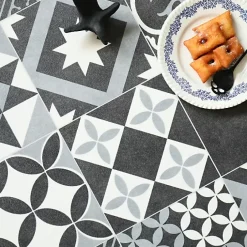 Sol Vinyle effet Carreaux noir et blanc - Rouleau de 2m x 5m-Décoweb