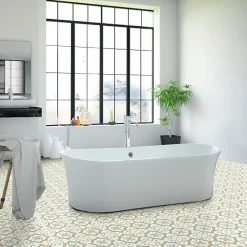 Décoweb Sol Vinyle effet carreaux de ciment Bleu et ocre - Echantillon 15 x 20 cm