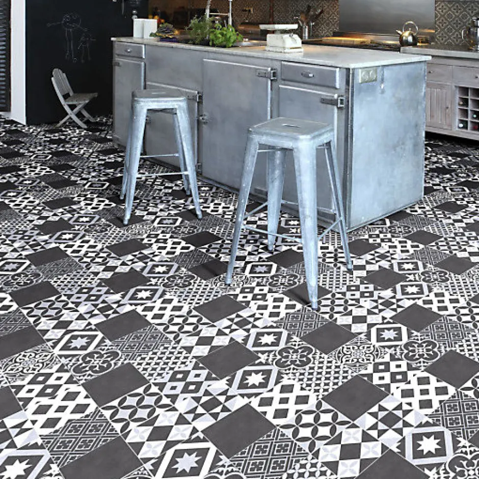 Sol Vinyle effet Carreaux noir et blanc - Rouleau de 4m x 3m-Décoweb New