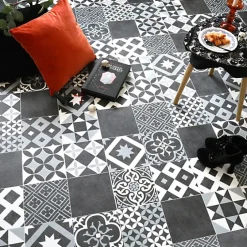 Sol Vinyle effet Carreaux noir et blanc - Rouleau de 4m x 3m-Décoweb New