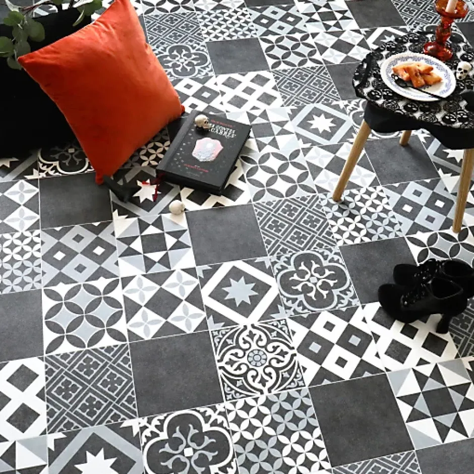 Sol Vinyle effet Carreaux noir et blanc - Rouleau de 4m x 3m-Décoweb New