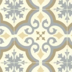 Sol Vinyle effet carreaux de ciment Bleu et ocre - Rouleau de 3m x 3m-Décoweb New