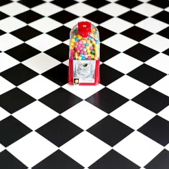 Décoweb Sol Vinyle effet damier diagonal Noir et blanc - Rouleau de 4m x 5m