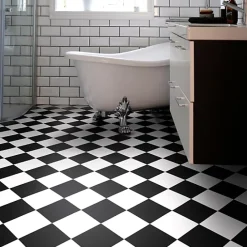 Décoweb Sol Vinyle effet damier diagonal Noir et blanc - Rouleau de 3m x 3m