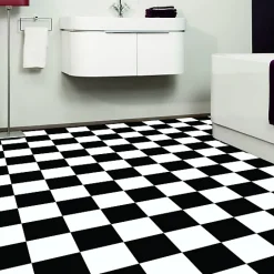 Sol vinyle effet damier noir & blanc - Rouleau de 2m x 3m-Décoweb