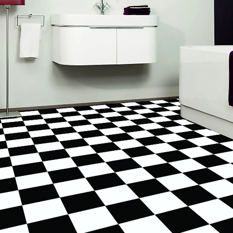 Sol vinyle effet damier noir & blanc - Rouleau de 2m x 3m-Décoweb