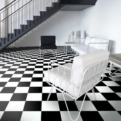 Sol vinyle effet damier noir & blanc - Rouleau de 2m x 3m-Décoweb