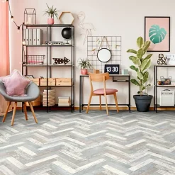 Sol Vinyle effet parquet usé chevron coloré - Rouleau de 3m x 3m-Décoweb Discount