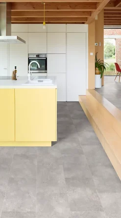 Beauflor Sol vinyle rouleau Silvertex Rhodes effet carrelage gris médium L.4m