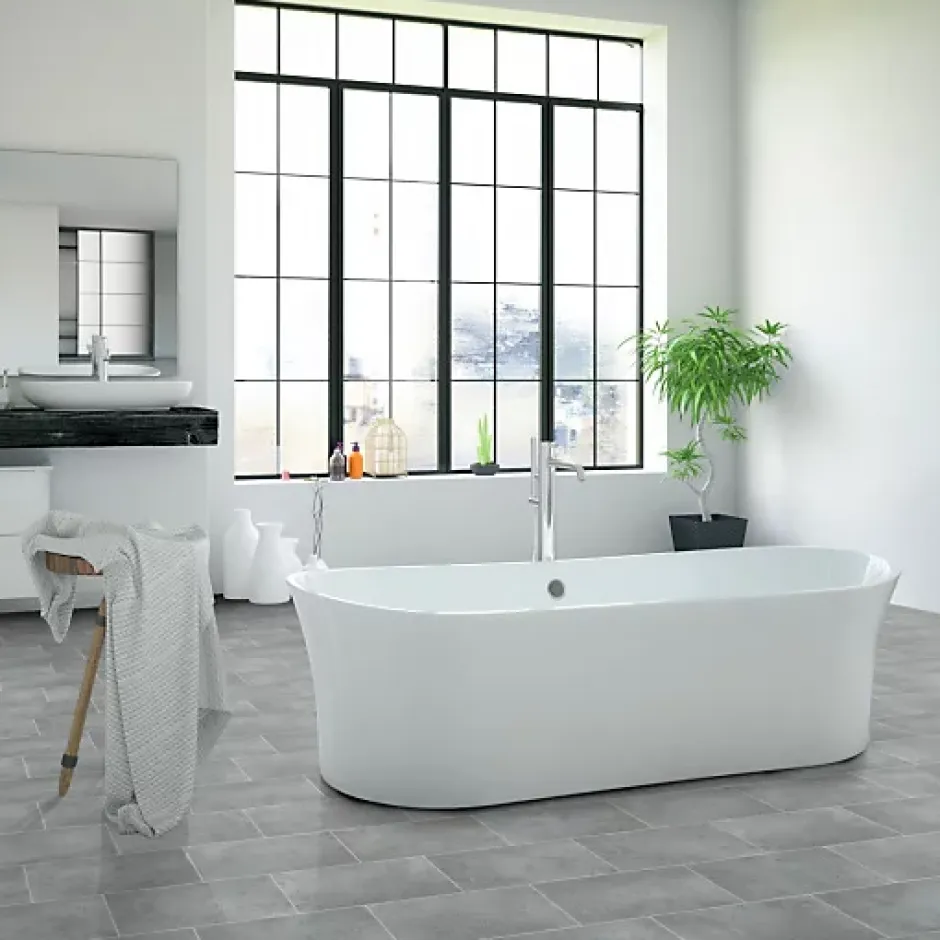 Décoweb Sol Vinyle Style - Imitation Carrelage gris - Rouleau de 4m x 13m