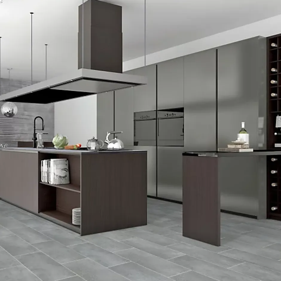 Décoweb Sol Vinyle Style - Imitation Carrelage gris - Rouleau de 4m x 13m