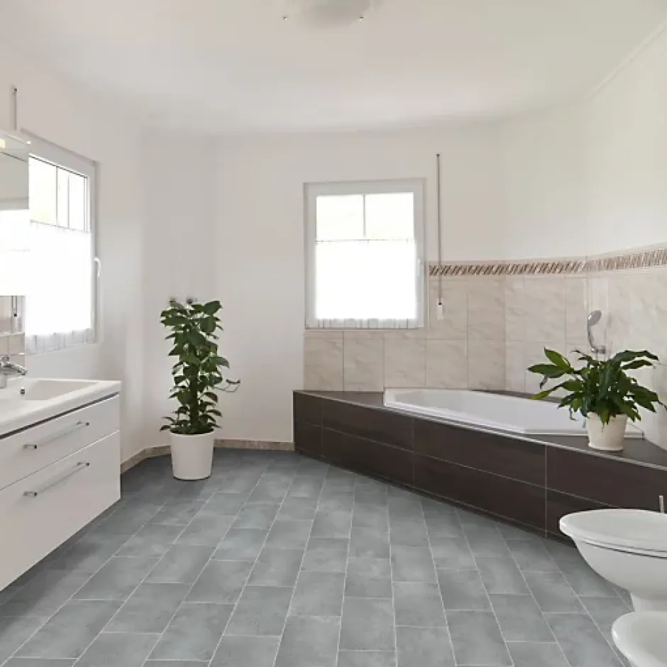 Décoweb Sol Vinyle Style - Imitation Carrelage gris - Rouleau de 4m x 13m