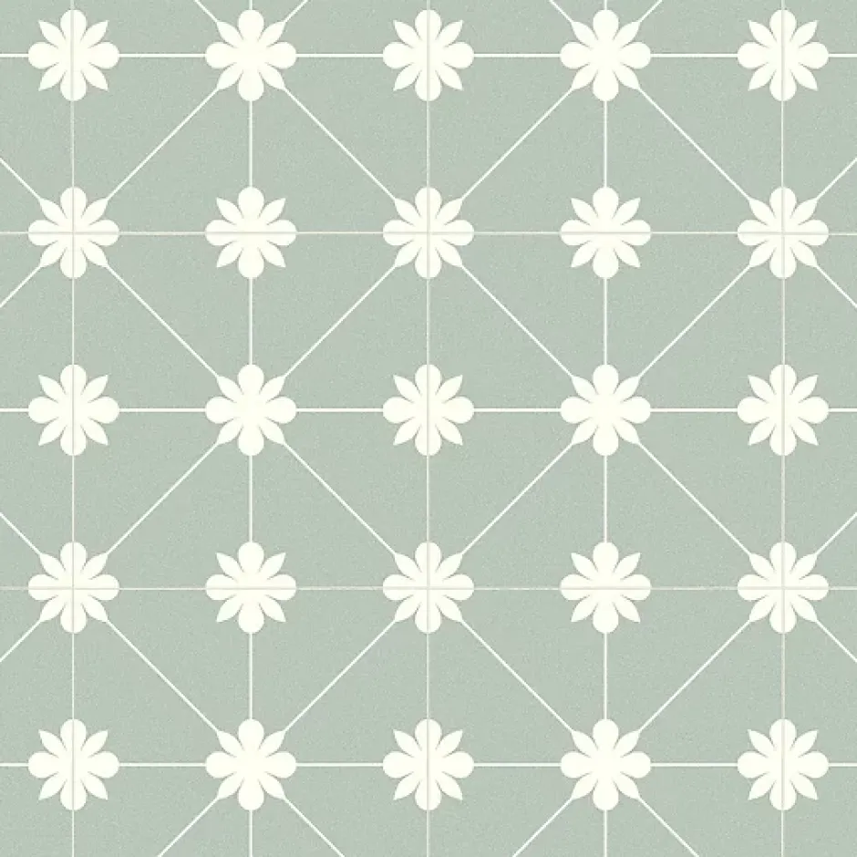 Décoweb Sol Vinyle Textile - Aspect carreaux vert sauge - Rouleau de 2m x 5m