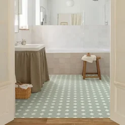 Décoweb Sol Vinyle Textile - Aspect carreaux vert sauge - Rouleau de 2m x 5m