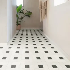 Décoweb Sol vinyle Textile - Aspect dalles en pierre & cabochons - Rouleau de 2m x 2m