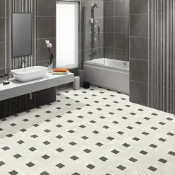 Décoweb Sol vinyle Textile - Aspect dalles en pierre & cabochons - Rouleau de 2m x 2m