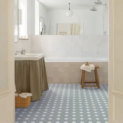 Sol Vinyle Textile Aspect carreaux Azur - Rouleau de 3m x 4m-Décoweb Clearance