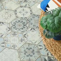 Sol vinyle Textile effet carrelage hexagonal - Rouleau de 4m x 3m-Décoweb Clearance