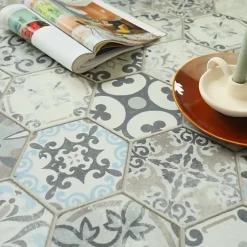 Sol vinyle Textile effet carrelage hexagonal - Rouleau de 4m x 3m-Décoweb Clearance