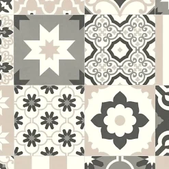 Sol vinyle Textile effet carreaux de ciment Sépia - Rouleau de 4m x 6m-Décoweb New