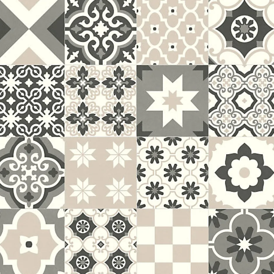 Sol vinyle Textile effet carreaux de ciment Sépia - Rouleau de 4m x 6m-Décoweb New