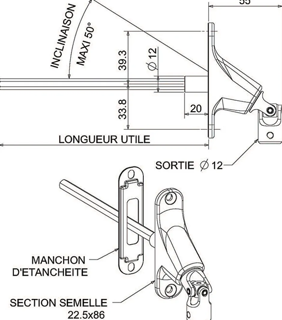 Zurfluh-Feller SORTIE DE CAISSON 90 DEGRÉS ENTREE DIAMETRE 12 SORTIE C6 LG300 - BLANC (EMBASE ETROITE)