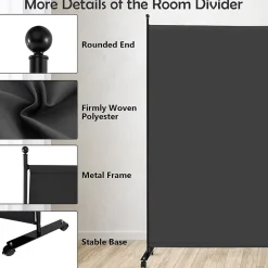 Giantex Séparateur de Pièce 184 x 184 cm, Paravent de Confidentialité sur roulettes, Paravent Autoportant pour Salon, Chambre, Gris