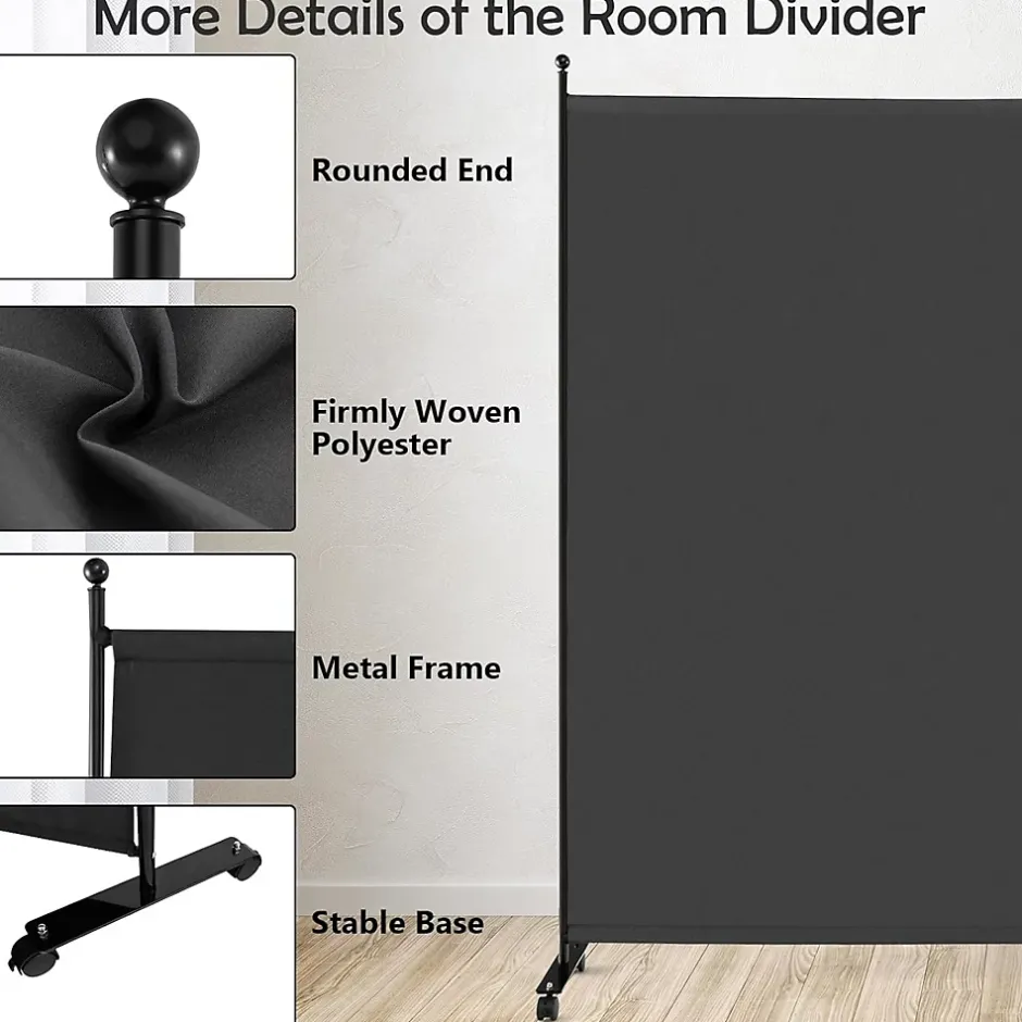 Giantex Séparateur de Pièce 184 x 184 cm, Paravent de Confidentialité sur roulettes, Paravent Autoportant pour Salon, Chambre, Gris