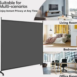 Giantex Séparateur de Pièce 184 x 184 cm, Paravent de Confidentialité sur roulettes, Paravent Autoportant pour Salon, Chambre, Gris