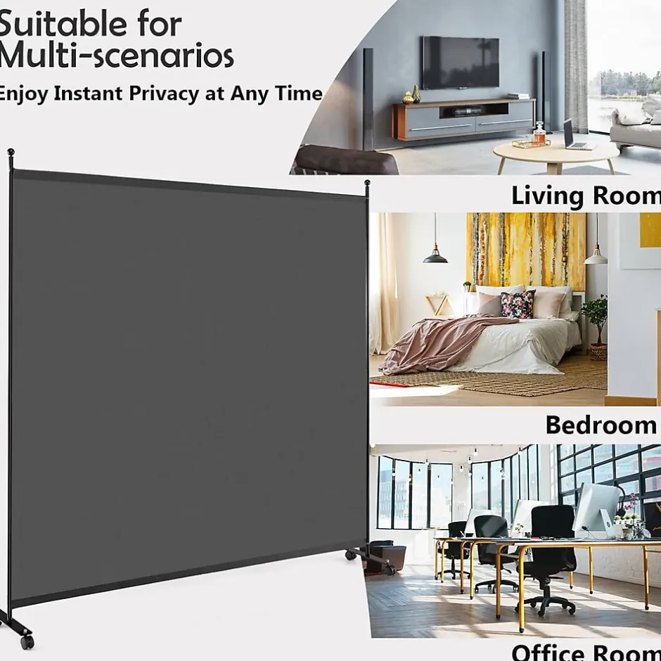 Giantex Séparateur de Pièce 184 x 184 cm, Paravent de Confidentialité sur roulettes, Paravent Autoportant pour Salon, Chambre, Gris