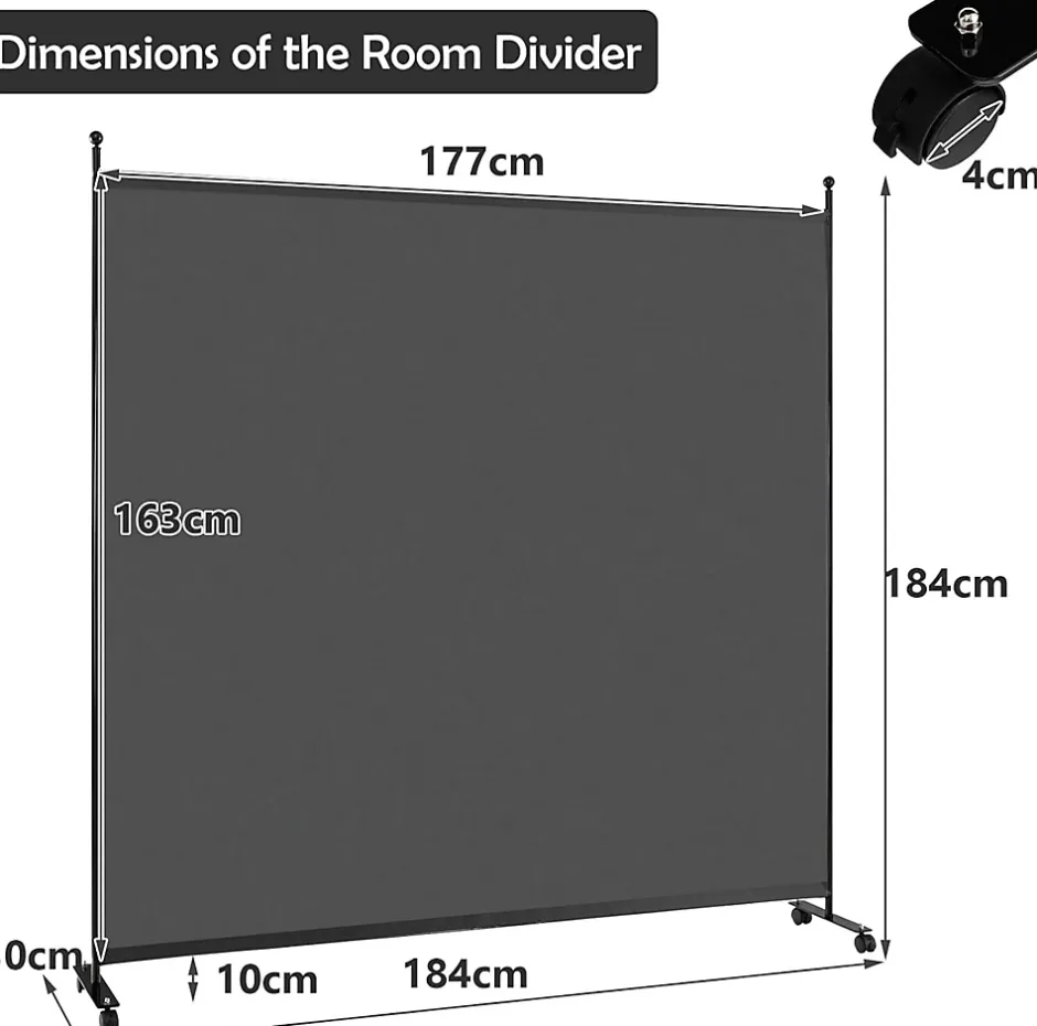 Giantex Séparateur de Pièce 184 x 184 cm, Paravent de Confidentialité sur roulettes, Paravent Autoportant pour Salon, Chambre, Gris