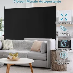 Séparateur de Pièce 184 x 184 cm, Paravent de Confidentialité sur roulettes, Paravent Autoportant pour Salon, Chambre, Noir-Giantex Best