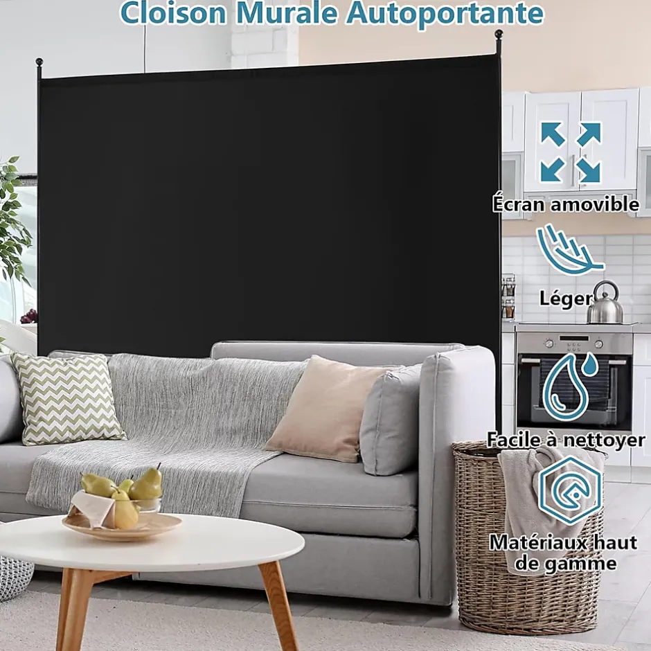 Séparateur de Pièce 184 x 184 cm, Paravent de Confidentialité sur roulettes, Paravent Autoportant pour Salon, Chambre, Noir-Giantex Best