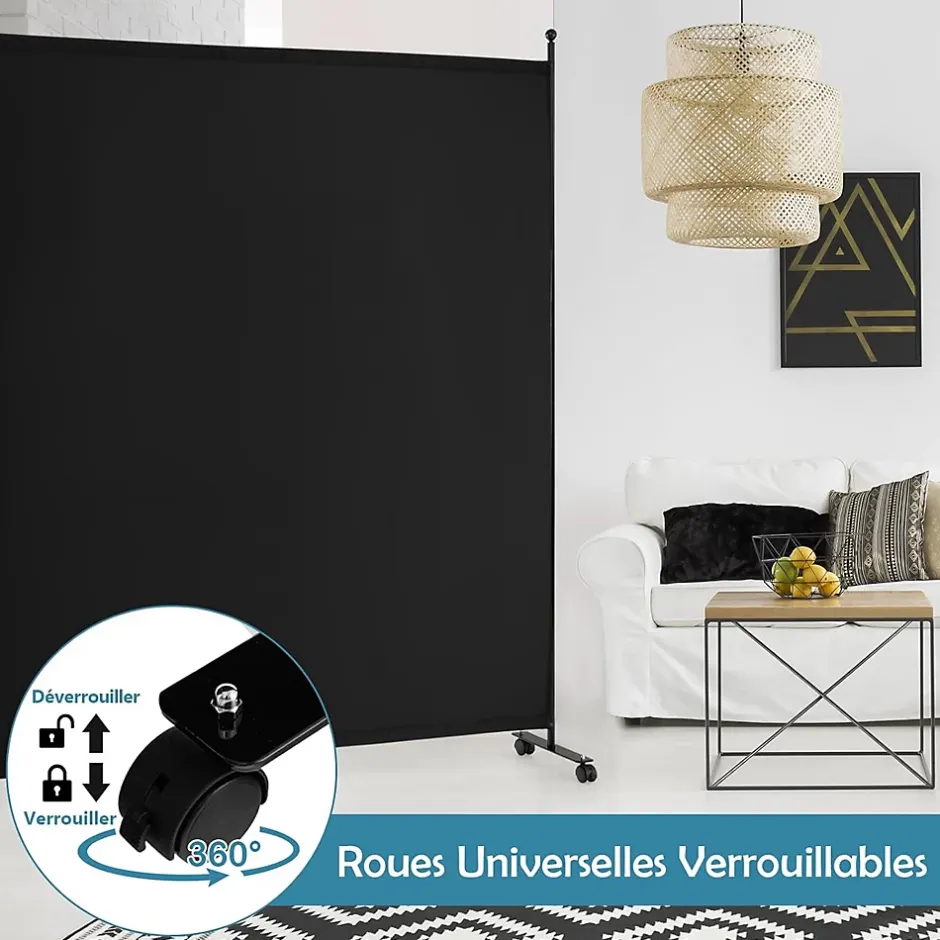 Séparateur de Pièce 184 x 184 cm, Paravent de Confidentialité sur roulettes, Paravent Autoportant pour Salon, Chambre, Noir-Giantex Best