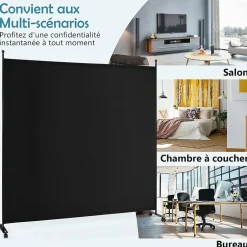 Séparateur de Pièce 184 x 184 cm, Paravent de Confidentialité sur roulettes, Paravent Autoportant pour Salon, Chambre, Noir-Giantex Best